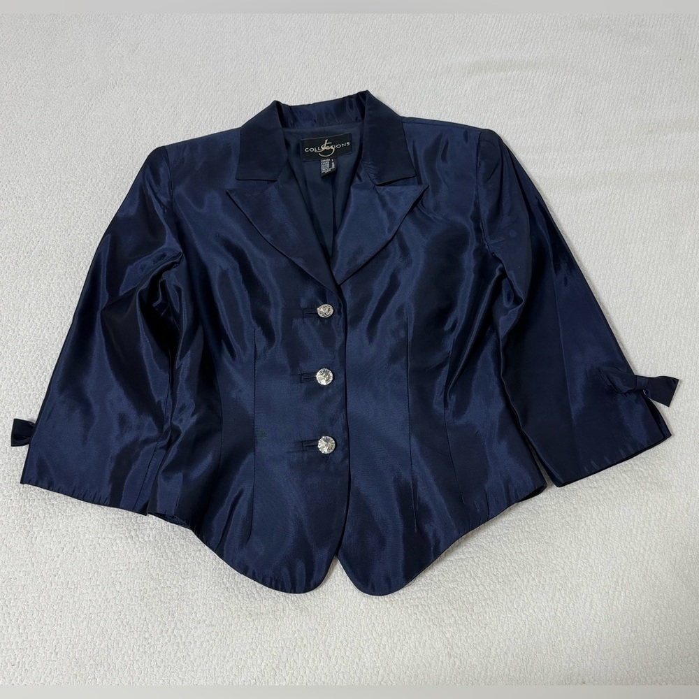 JS Collection Sz 8 Navy Blue Metallic Short Blazer - Picture 13 of 14